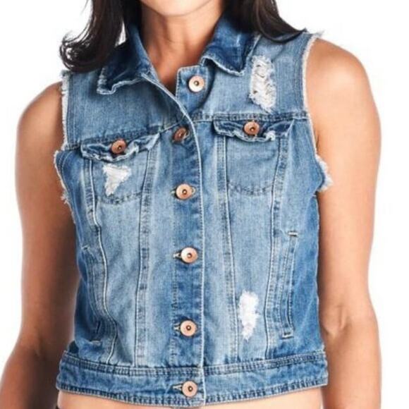 CI SONO ~ Distressed Denim Vest ~ Size Medium - Picture 1 of 11